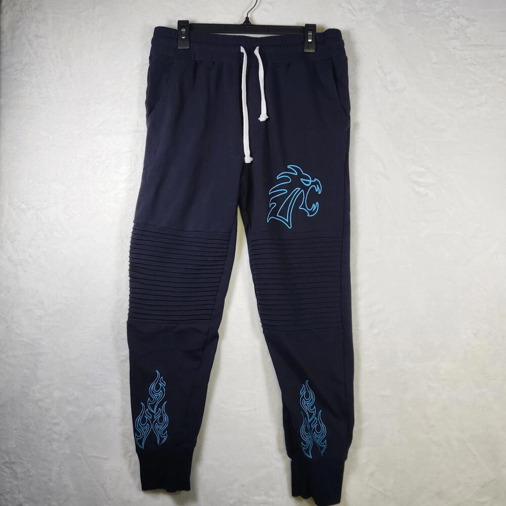 Disney Men's M Joggers Blue Flame Lion Graphic Moto Style‎ Sweatpants